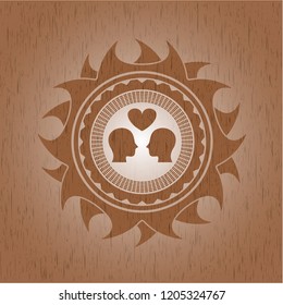 couple in love icon inside vintage wooden emblem