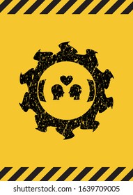 couple in love icon inside warning sign, black grunge emblem. Vector Illustration. Detailed.