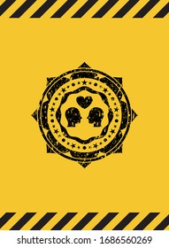 couple in love icon inside warning sign, black grunge emblem. Vector Illustration. Detailed.