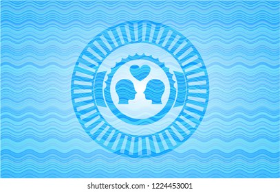 couple in love icon inside water representation badge background.