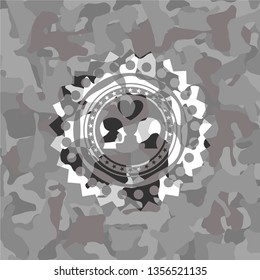 couple in love icon on grey camouflaged pattern