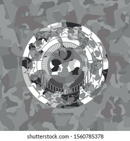 couple in love icon on grey camouflage texture