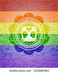 couple in love icon on mosaic background with the colors of the LGBT flag