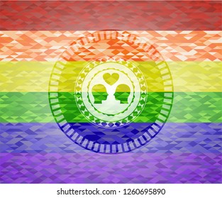 couple in love icon on mosaic background with the colors of the LGBT flag