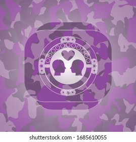 couple in love icon on pink camouflage texture