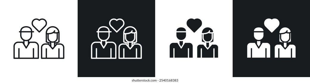 Couple with love icon set. Vector symbols in black and white colors.