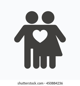 Couple love icon. Traditional young family symbol. Gray flat web icon on white background. Vector