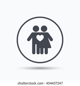 Couple love icon. Traditional young family symbol. Circle button with flat web icon on white background. Vector