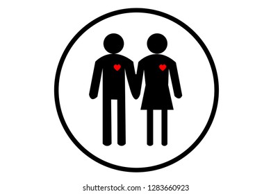 Couple with love icon. Vector illustration. Simple black family icon. Can be used as web element, family design icon on white background - Vector