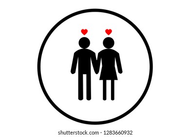 Couple with love icon. Vector illustration. Simple black family icon. Can be used as web element, family design icon on white background - Vector