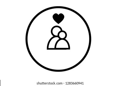 Couple with love icon. Vector illustration. Simple black family icon. Can be used as web element, family design icon on white background - Vector