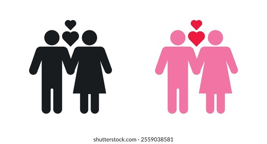 Couple with love icons in black and colored version