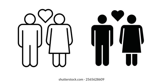 Couple with love icons in black and white colors