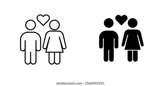 Couple with love icons. black and white vector set.