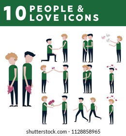 Couple in love icons, Emotions and feelings icon 10 icons in a flat style
