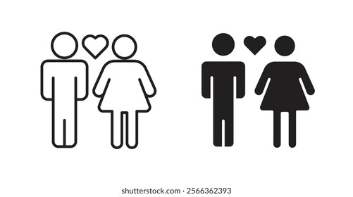 Couple with love icons in line stroke and flat versions