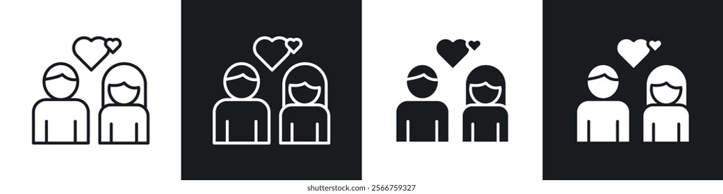 Couple with love icons in Thin line black color. flat simple vector symbols illustration.