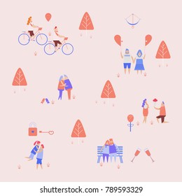  Couple in love illustration in big heart. Valentines day. Dating, Relationship, Happy, Romantic, Together, Kissing, Hug.