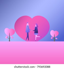  Couple in love illustration in big heart. Valentines day. Dating, Relationship, Happy, Romantic, Together, Kissing, Hug.