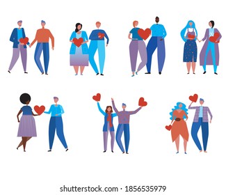 Couple in love isolated. Flat vector stock illustration. Valentine's day couple. Set of couples in love. People in love, men, women, LGBTQ, different ethnic groups. Isolated illustration