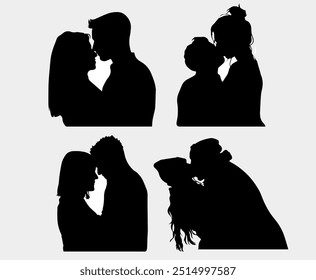 couple in love kiss silhouette