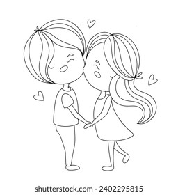 A couple in love kisses. Cute illustration. Valentine's Day. Vector illustration. Images produced without the use of any form of AI software at any stage. 