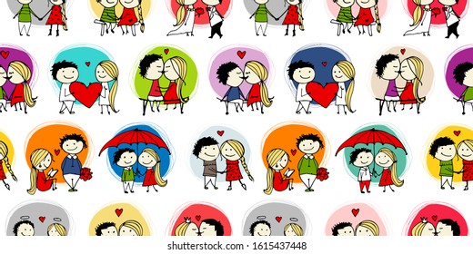Couple in love kissing, valentine seamless pattern for your design, vector illustration
