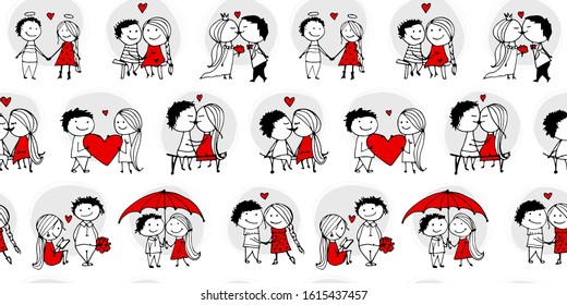 Couple in love kissing, valentine seamless pattern for your design, vector illustration