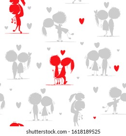 Couple in love kissing, valentine seamless pattern for your design, vector illustration