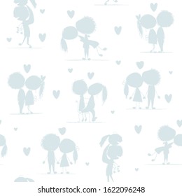 Couple in love kissing, valentine seamless pattern for your design, vector illustration