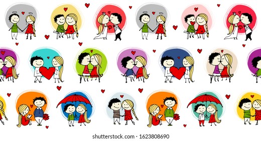 Couple in love kissing, valentine seamless pattern for your design, vector illustration