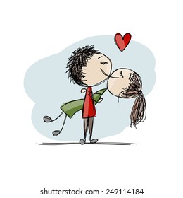 Couple in love kissing, valentine sketch for your design, vector illustration