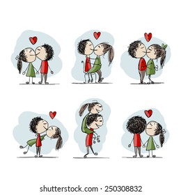 Couple in love kissing, valentine sketch for your design, vector illustration