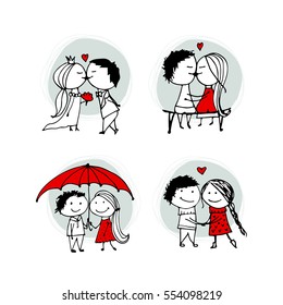 Couple in love kissing, valentine sketch for your design