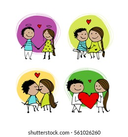 Couple in love kissing, valentine sketch for your design