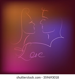 couple in love kissing ,vector on a colored background