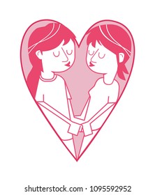 Couple in love. Lesbian couple  embracing each other affectionately.  Vector illustration in cartoon style.