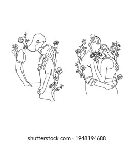 Couple in love Line drawing vector