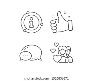 Couple Love line icon. Chat bubble, info sign elements. Group of People sign. Valentines day symbol. Linear couple outline icon. Information bubble. Vector