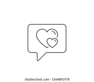 Couple Love line icon. Chat bubble design. Two Hearts sign. Valentines day symbol. Outline concept. Thin line hearts icon. Vector