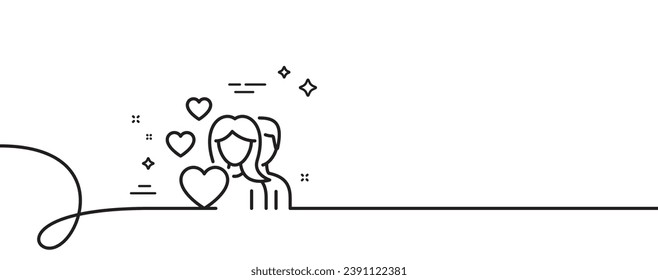 Icono de la línea de amor de pareja. Una línea continua con curl. Firma del grupo de personas. Símbolo del día de San Valentín. Cinta de contorno simple par. Patrón de curva de bucle. Vector