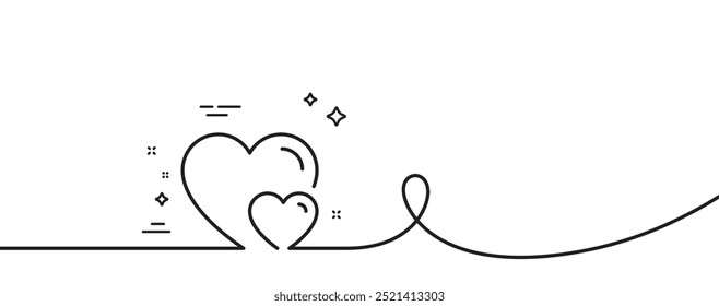 Icono de línea de amor de pareja. Línea continua con rizo. Signo de dos corazones. Símbolo de San Valentín. Corazones de una sola cinta de contorno. Patrón de curva de bucle. Vector