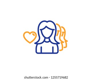 Couple Love line icon. Group of Women sign. Valentines day symbol. Colorful outline concept. Blue and orange thin line color icon. Woman love Vector