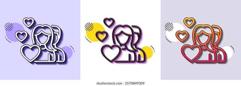 Couple Love line icon. Halftone dotted pattern. Gradient icon with grain shadow. Group of People sign. Valentines day symbol. Line couple icon. Various designs. Vector