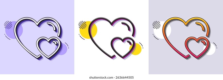 Couple Love line icon. Halftone dotted pattern. Gradient icon with grain shadow. Two Hearts sign. Valentines day symbol. Line hearts icon. Various designs. Vector
