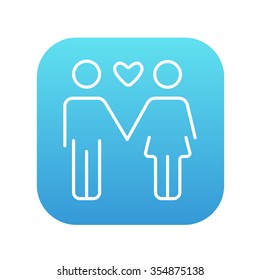 Casal no ícone de linha de amor para web, móvel e infográficos. Ícone branco vetorial no quadrado gradiente azul com cantos arredondados isolados no plano de fundo branco.