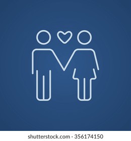 Icono de pareja en línea de amor para web, móvil e infografías. Icono azul claro del vector aislado en fondo azul.