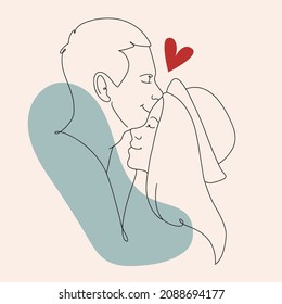 Couple in love in a linear style. Modern picture for Valentine's Day. Abstract shapes. Painting in the interior.