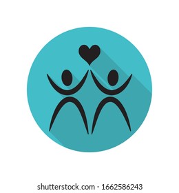Verliebt lange Schattensymbol. Einfache Bildyph, flache Vektorillustration von Pfeilsymbolen für i und ux, Website oder mobile Anwendungen