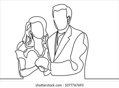 Couple in love. Man and woman embracing each other affectionately-continuous line drawing